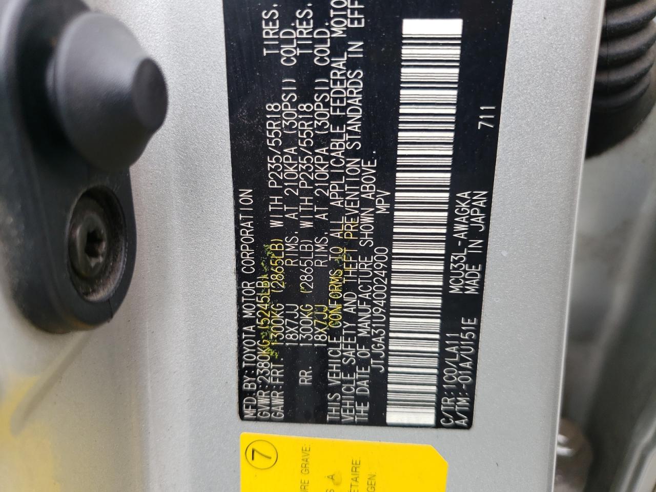 2004 Lexus Rx 330 VIN: JTJGA31U940024900 Lot: 63361294