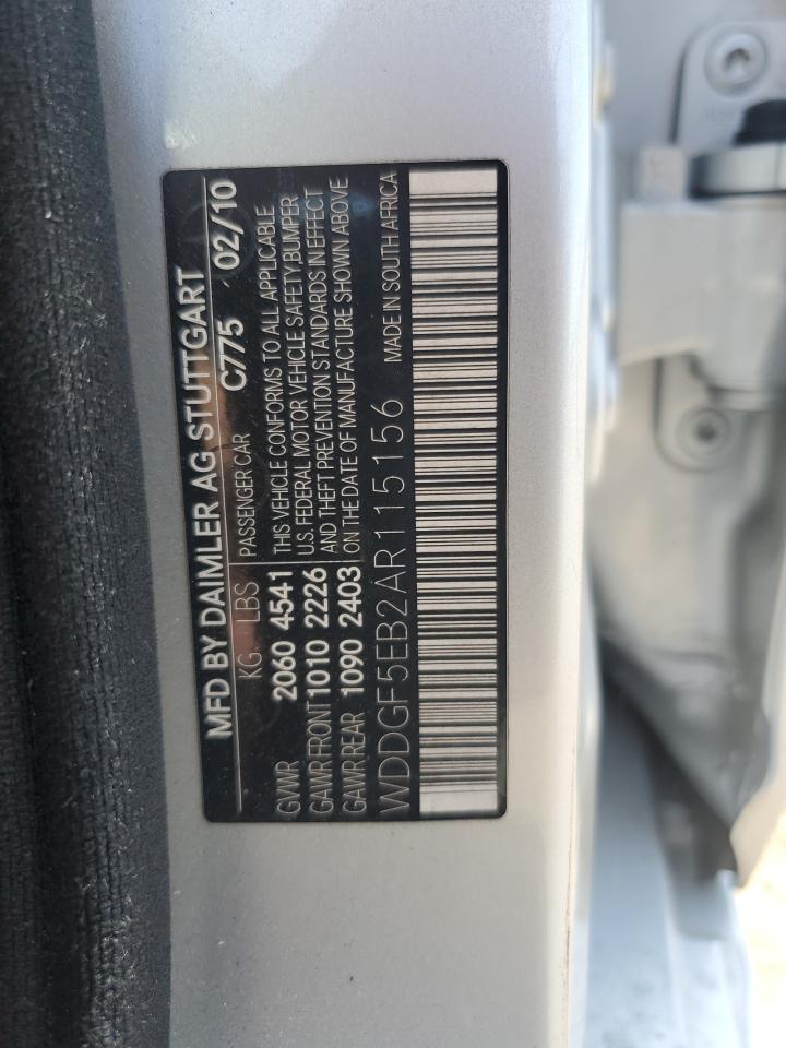 2010 Mercedes-Benz C 300 VIN: WDDGF5EB2AR115156 Lot: 62085404