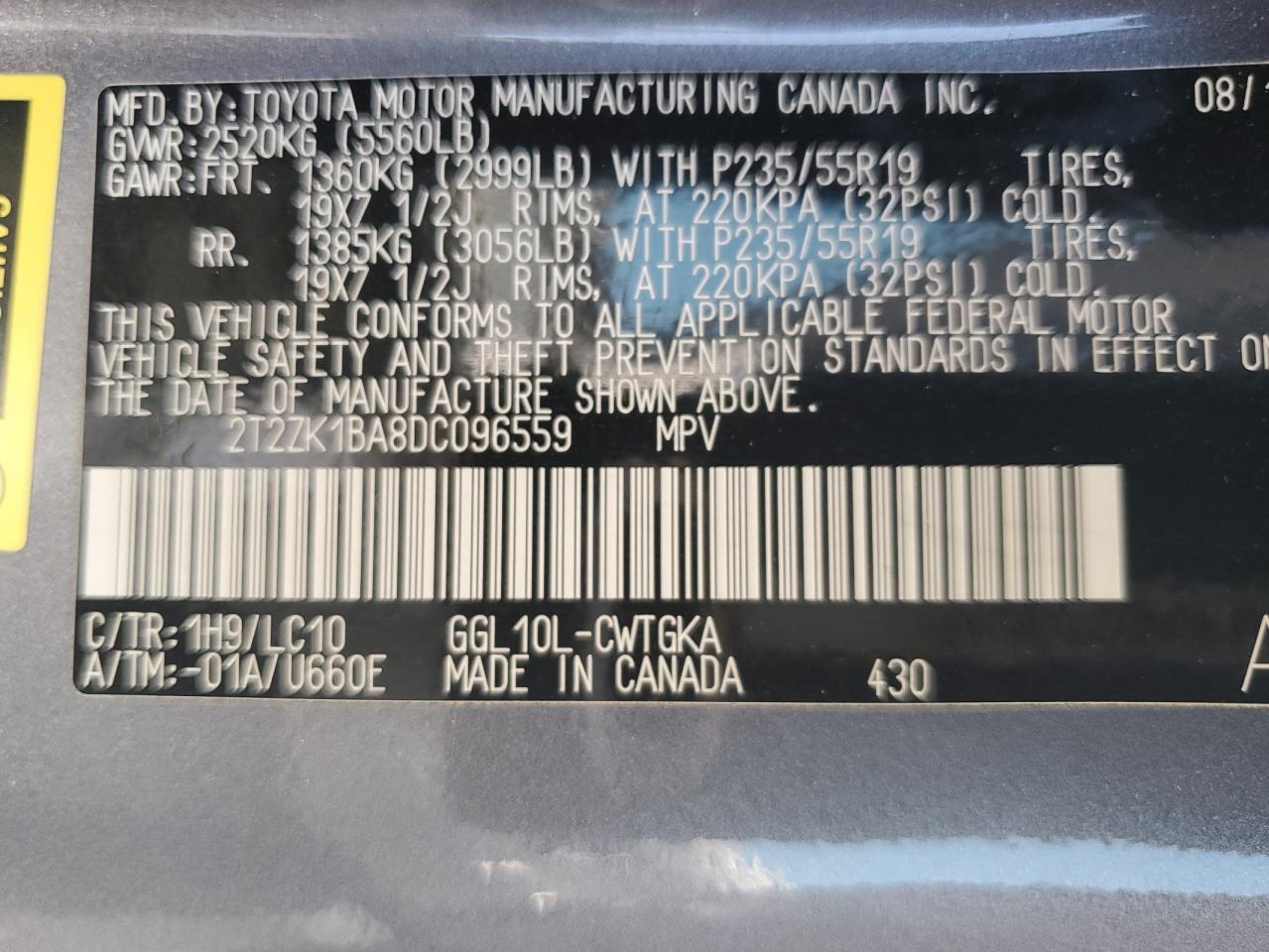 2013 Lexus Rx 350 VIN: 2T2ZK1BA8DC096559 Lot: 64465104