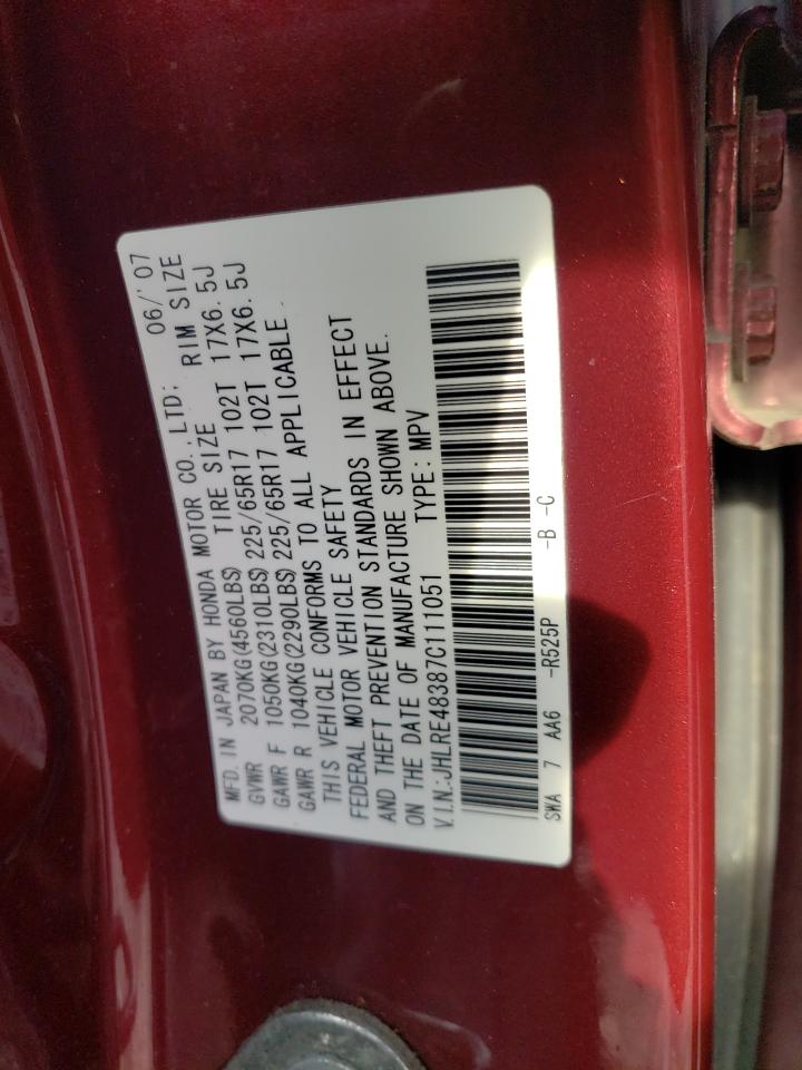 2007 Honda Cr-V Lx VIN: JHLRE48387C111051 Lot: 64212424