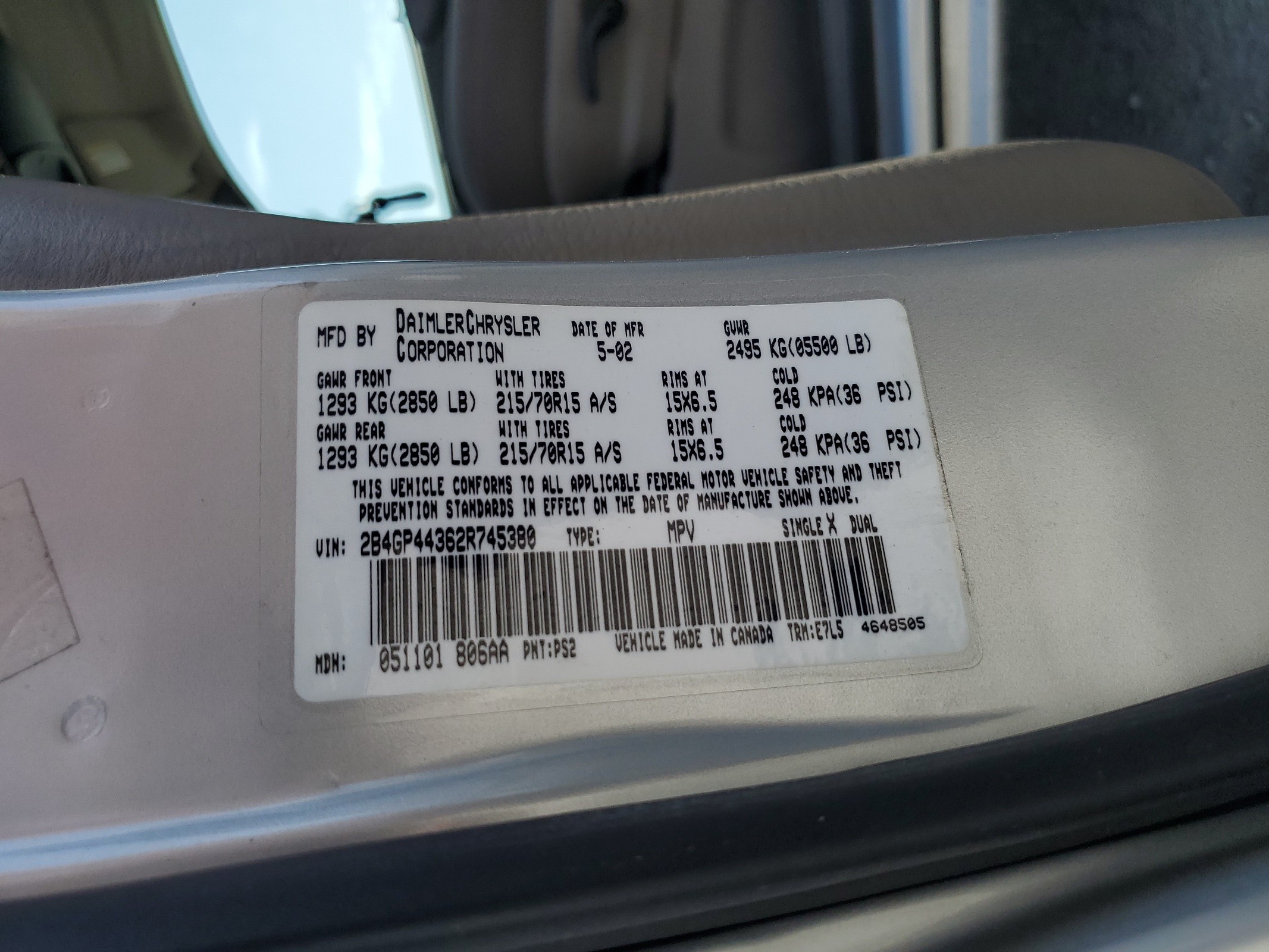 2B4GP44362R745380 2002 Dodge Grand Caravan Sport