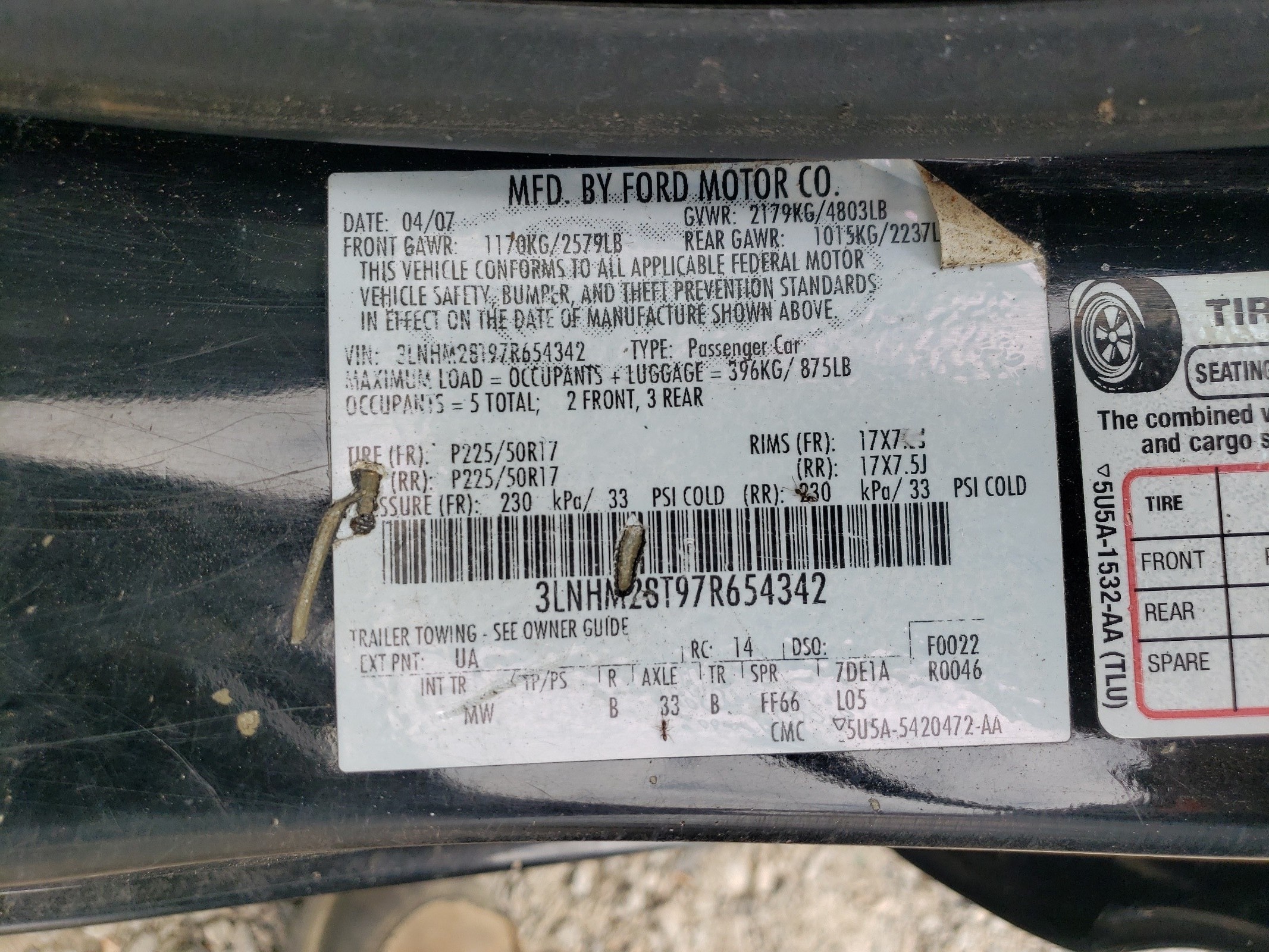 3LNHM28T97R654342 2007 Lincoln Mkz