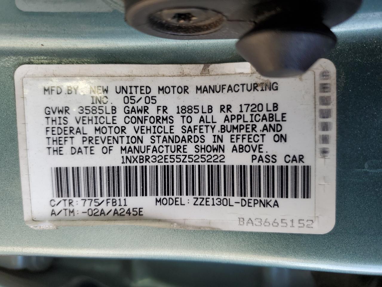 2005 Toyota Corolla Ce VIN: 1NXBR32E55Z525222 Lot: 62594514