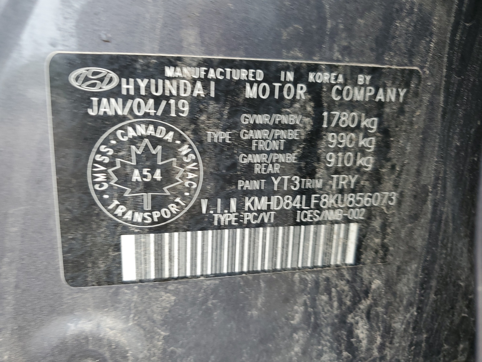 KMHD84LF8KU856073 2019 Hyundai Elantra Sel