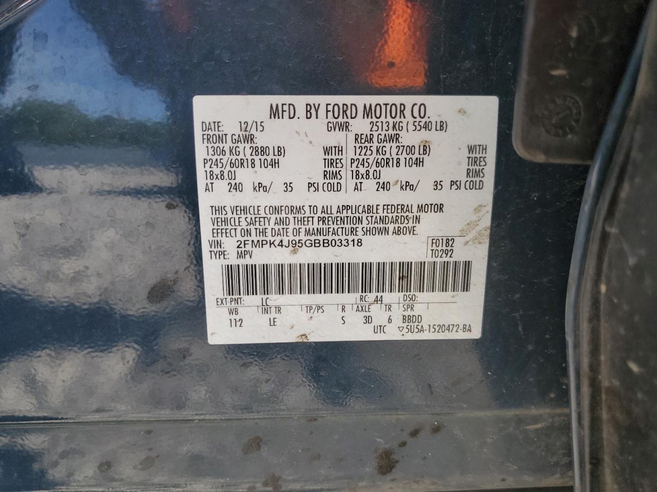 2016 Ford Edge Sel VIN: 2FMPK4J95GBB03318 Lot: 61377524