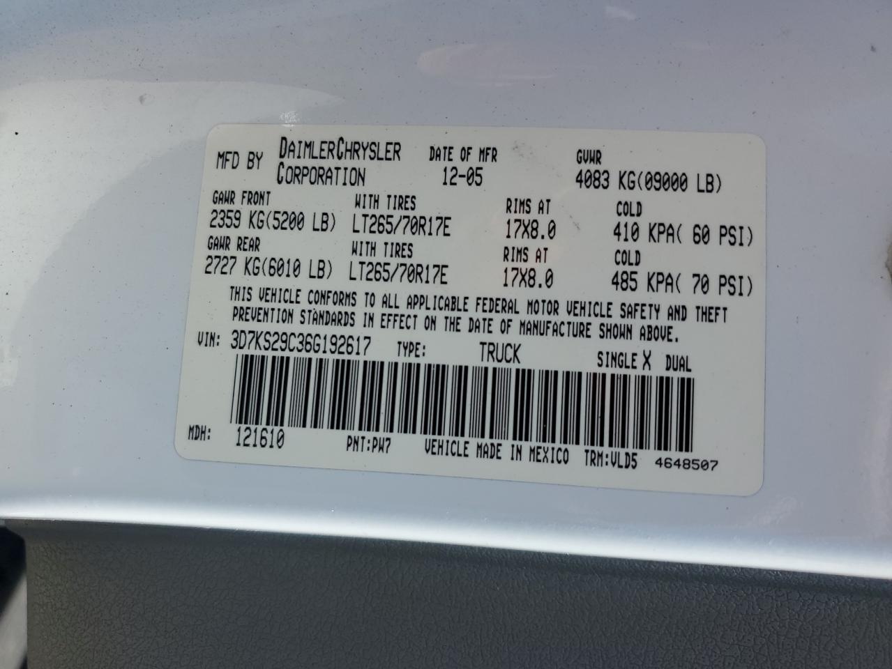 2006 Dodge Ram 2500 VIN: 3D7KS29C36G192617 Lot: 63436314