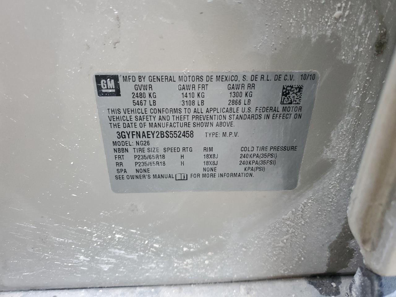 2011 Cadillac Srx Luxury Collection VIN: 3GYFNAEY2BS552458 Lot: 63858964