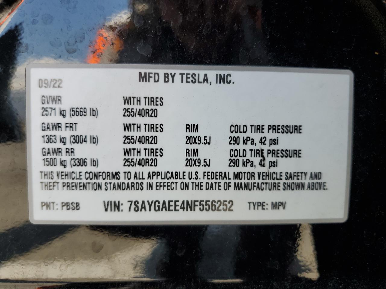 2022 Tesla Model Y VIN: 7SAYGAEE4NF556252 Lot: 64623944