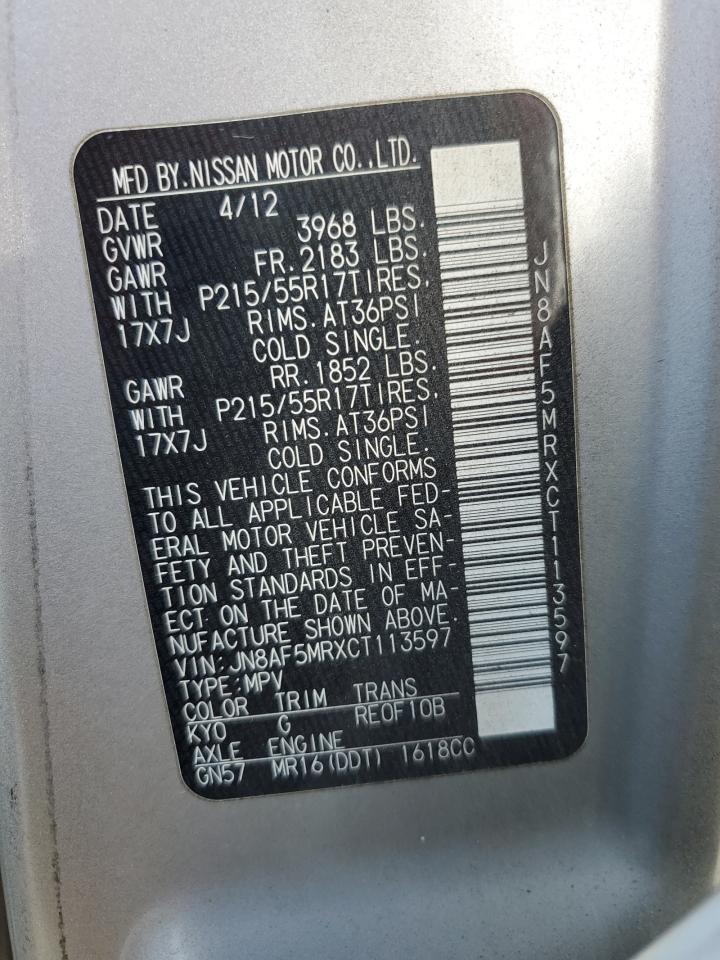 2012 Nissan Juke S VIN: JN8AF5MRXCT113597 Lot: 63498224