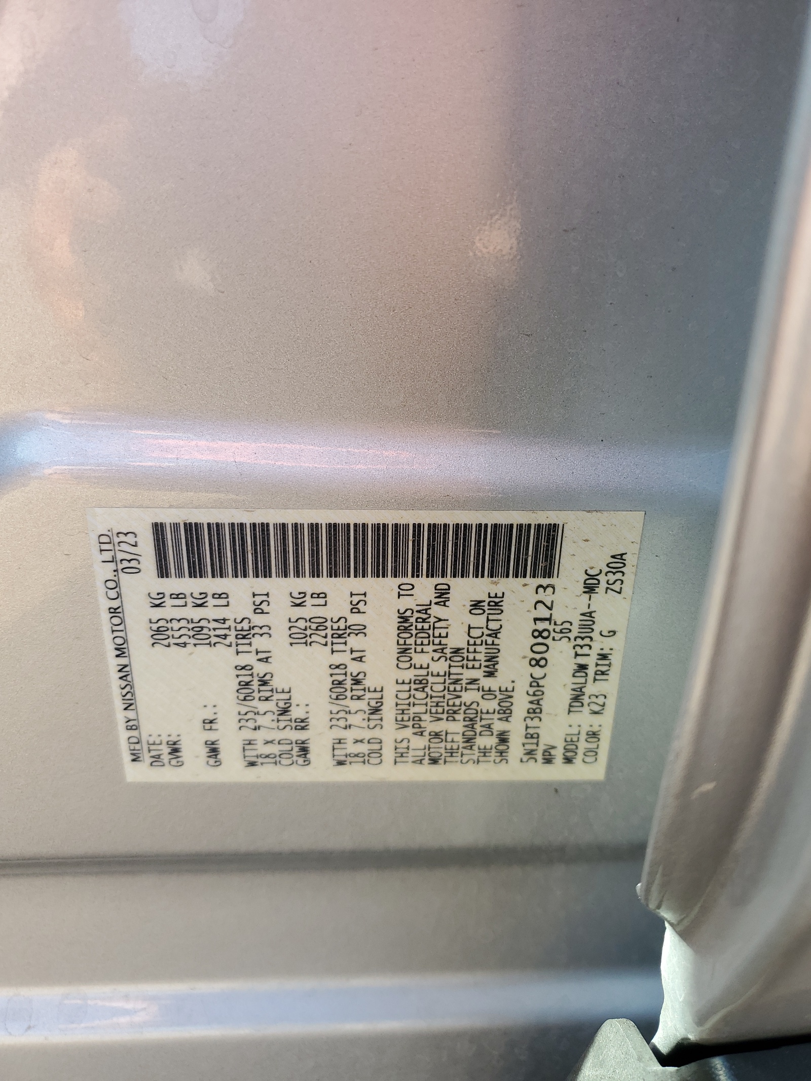 5N1BT3BA6PC808123 2023 Nissan Rogue Sv