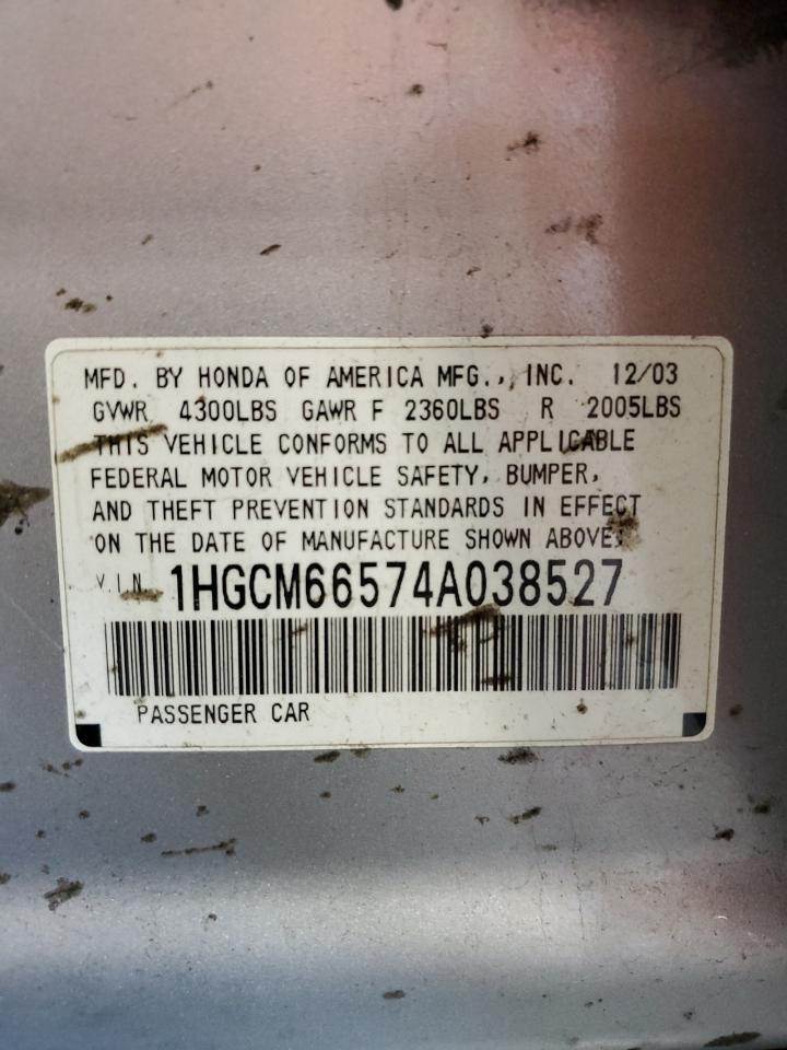 2004 Honda Accord Ex VIN: 1HGCM66574A038527 Lot: 63980834