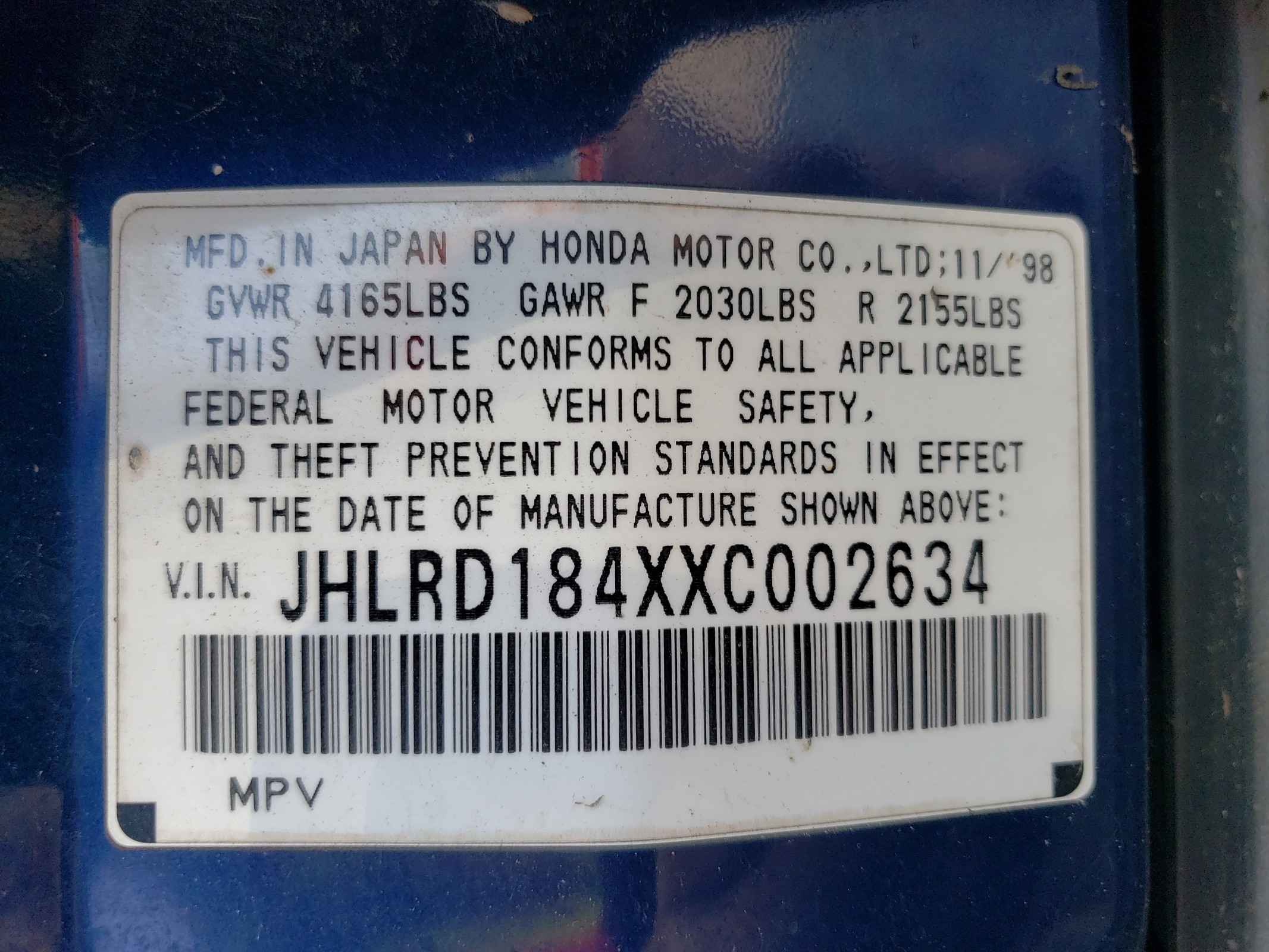 JHLRD184XXC002634 1999 Honda Cr-V Lx