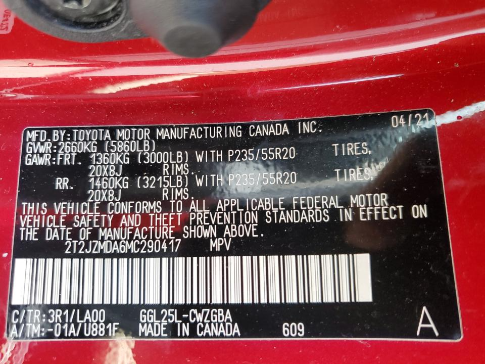 2T2JZMDA6MC290417 2021 Lexus Rx 350