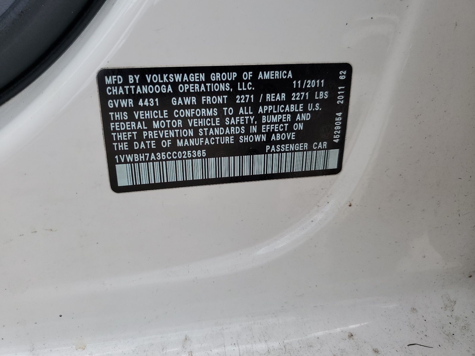 1VWBH7A35CC025365 2012 Volkswagen Passat Se