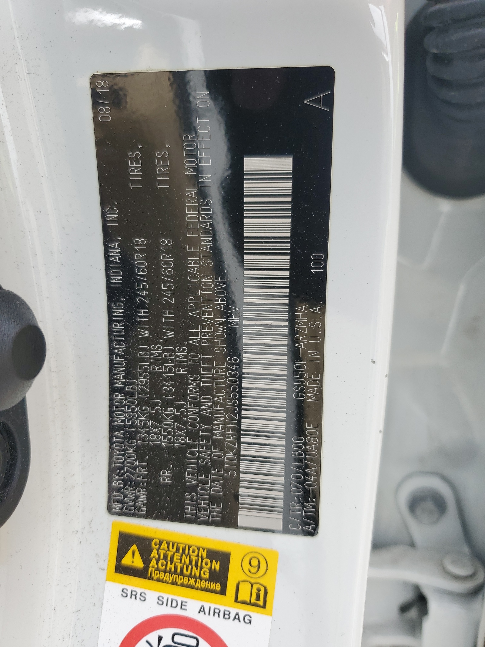 5TDKZRFH2JS550346 2018 Toyota Highlander Se