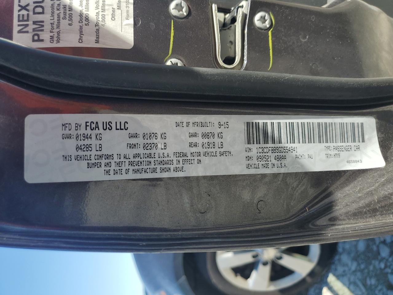 2016 Dodge Dart Sxt VIN: 1C3CDFBB9GD554941 Lot: 62479324