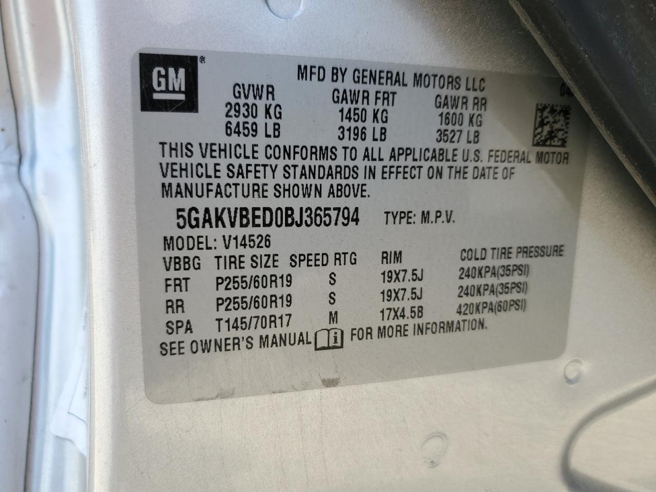 2011 Buick Enclave Cxl VIN: 5GAKVBED0BJ365794 Lot: 63002814