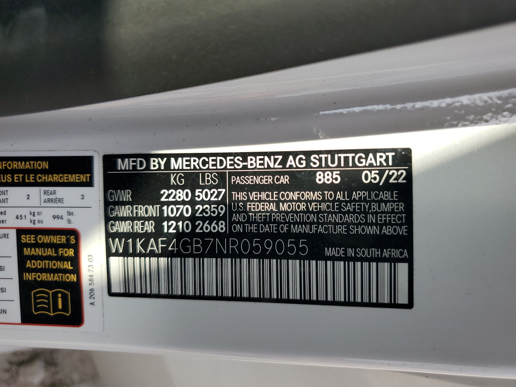 W1KAF4GB7NR059055 2022 Mercedes-Benz C 300