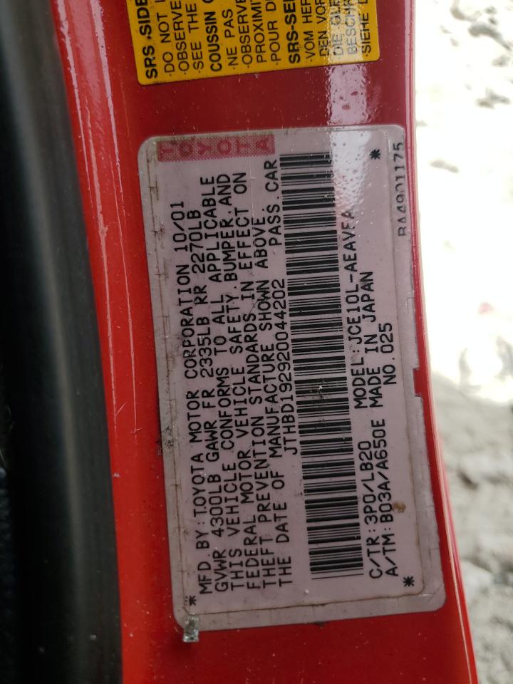 2002 Lexus Is 300 VIN: JTHBD192920044202 Lot: 61687154