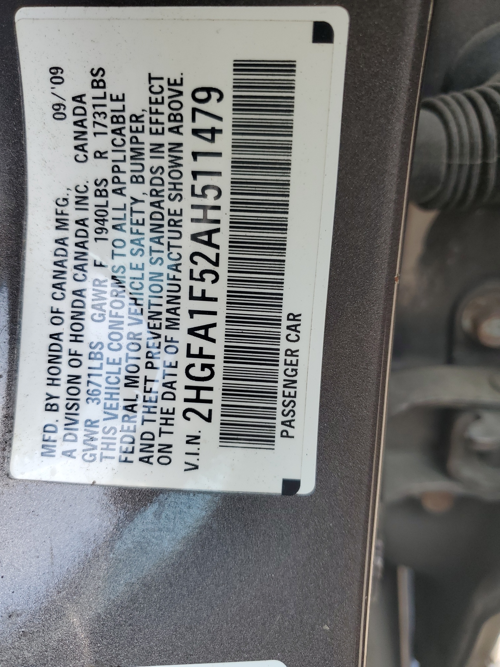 2HGFA1F52AH511479 2010 Honda Civic Lx