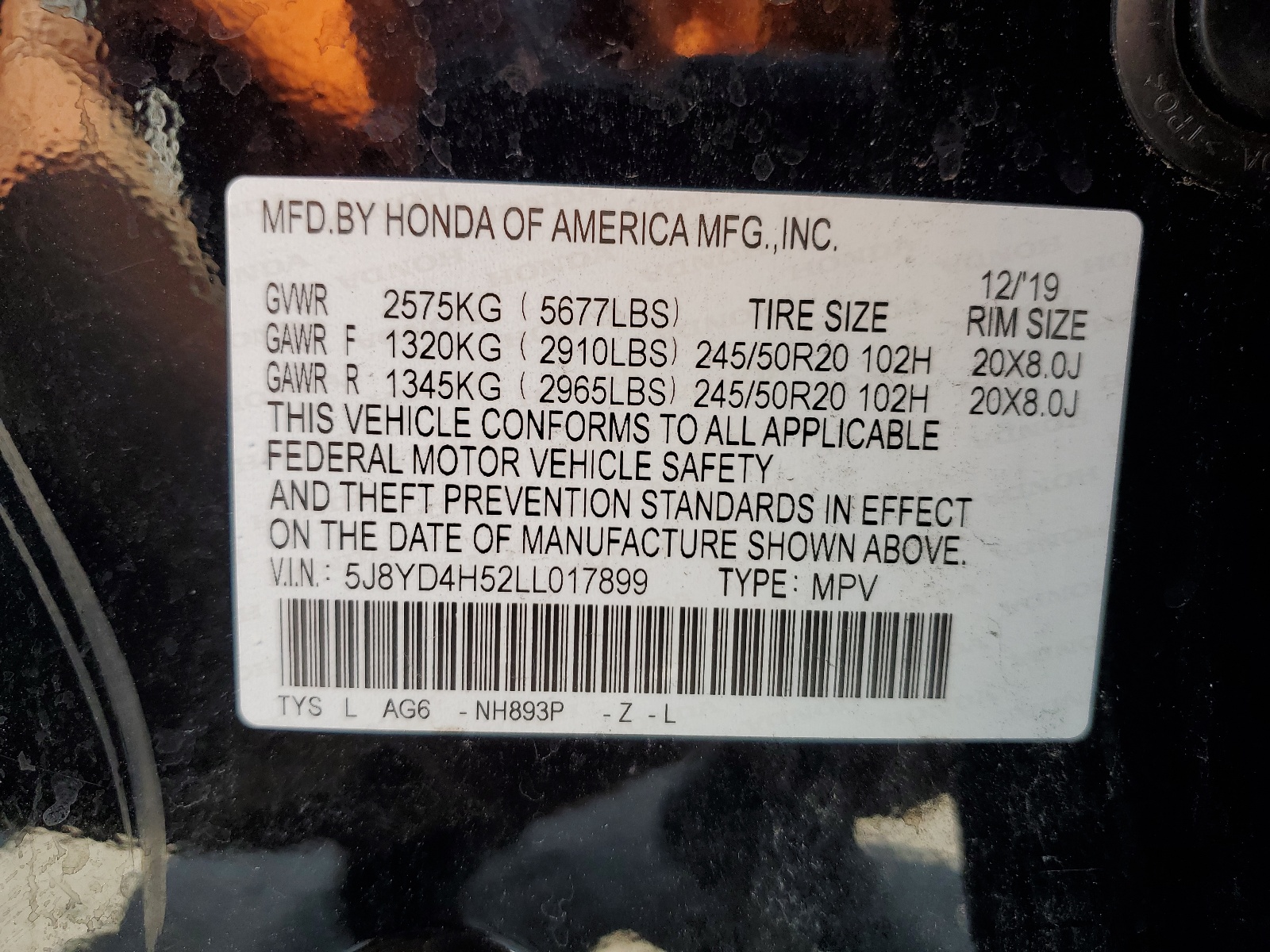 5J8YD4H52LL017899 2020 Acura Mdx Technology