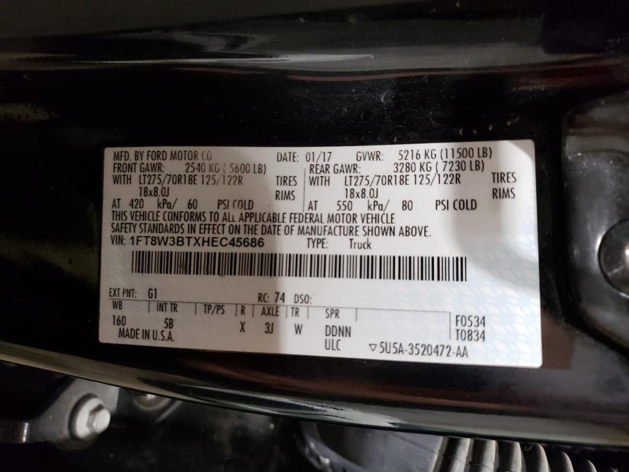 1FT8W3BTXHEC45686 2017 Ford F350 Super Duty