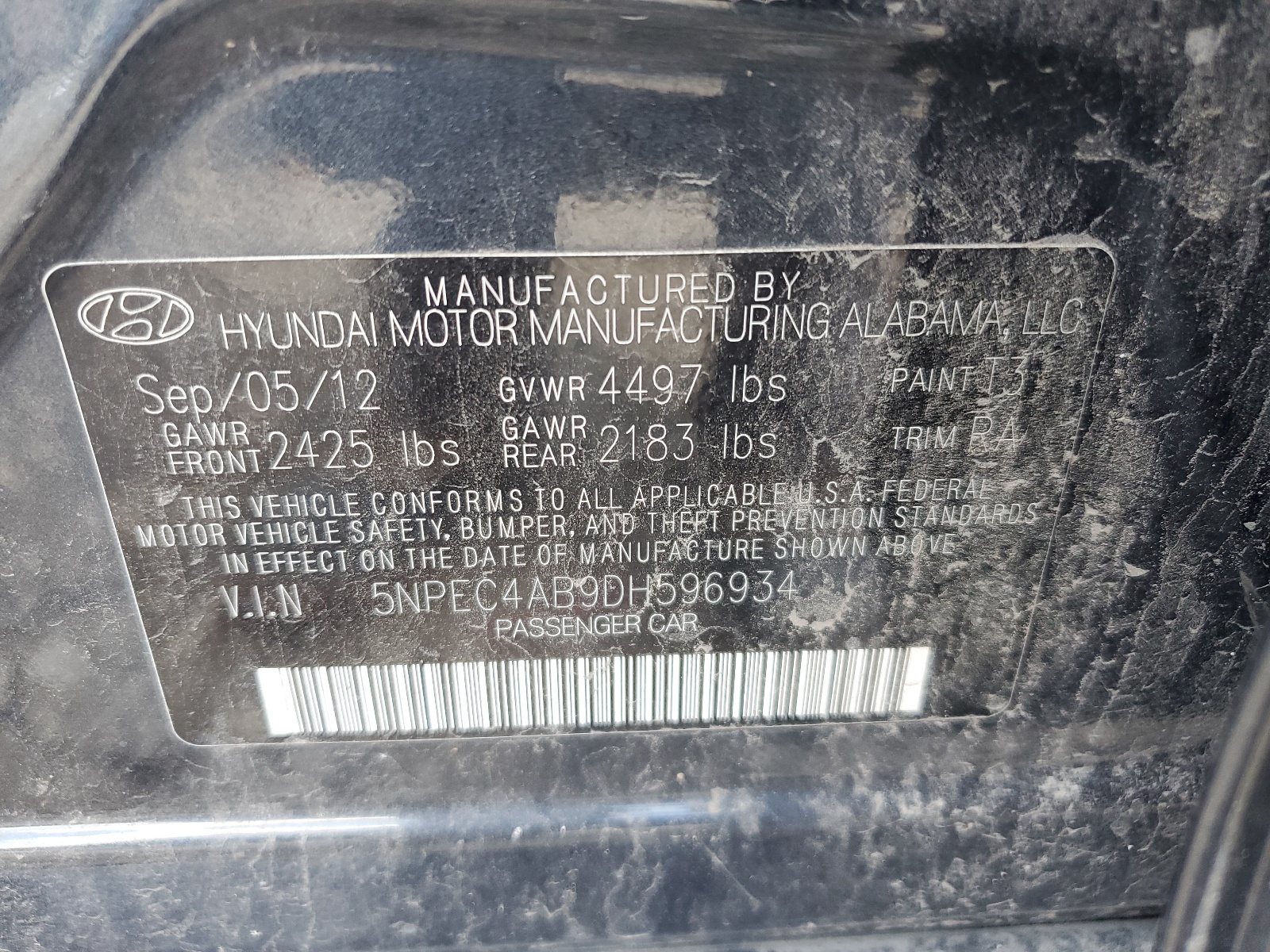 5NPEC4AB9DH596934 2013 Hyundai Sonata Se