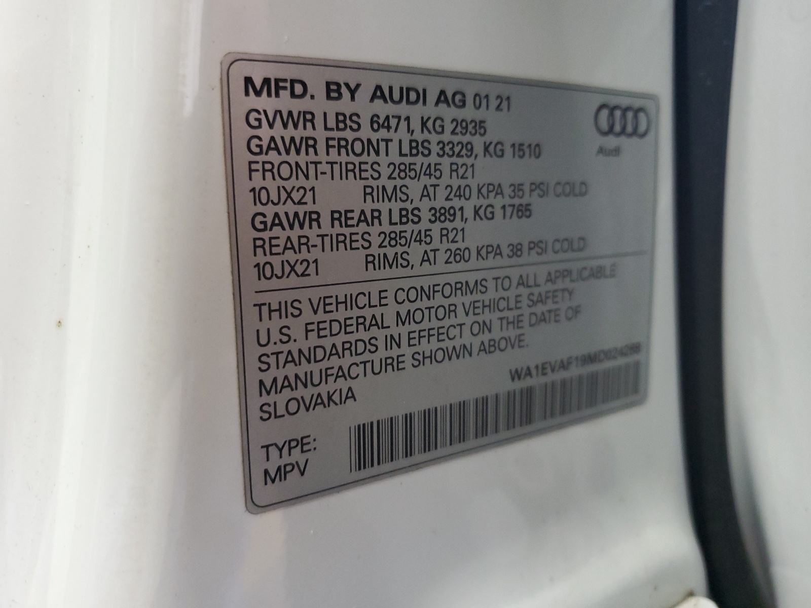 WA1EVAF19MD024268 2021 Audi Q8 Premium Plus S-Line