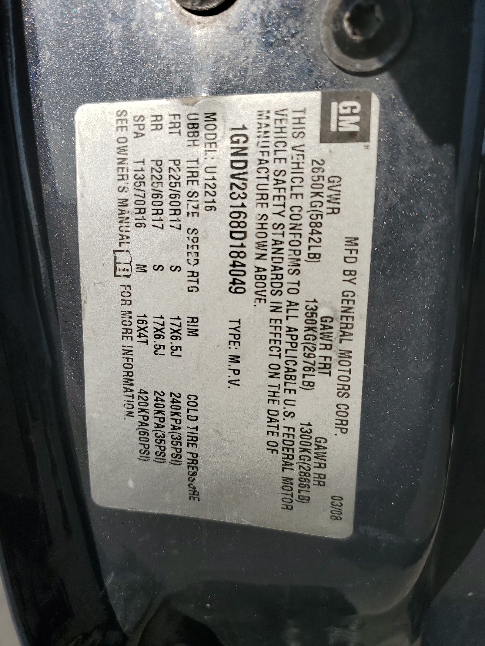 1GNDV23168D184049 2008 Chevrolet Uplander Ls