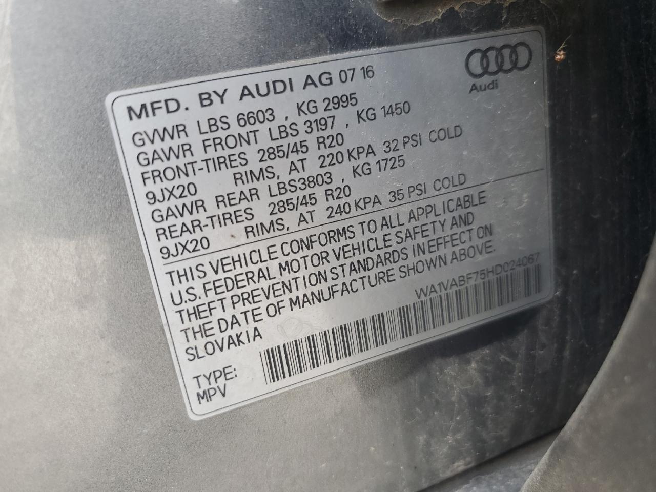 2017 Audi Q7 Prestige VIN: WA1VABF75HD024067 Lot: 64805114