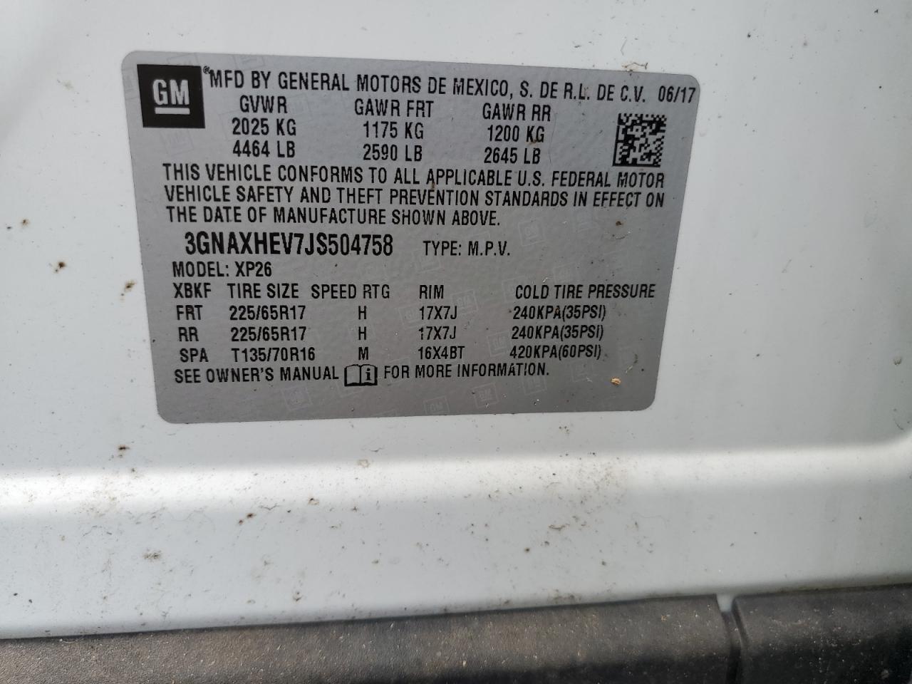 2018 Chevrolet Equinox Ls VIN: 3GNAXHEV7JS504758 Lot: 64566154