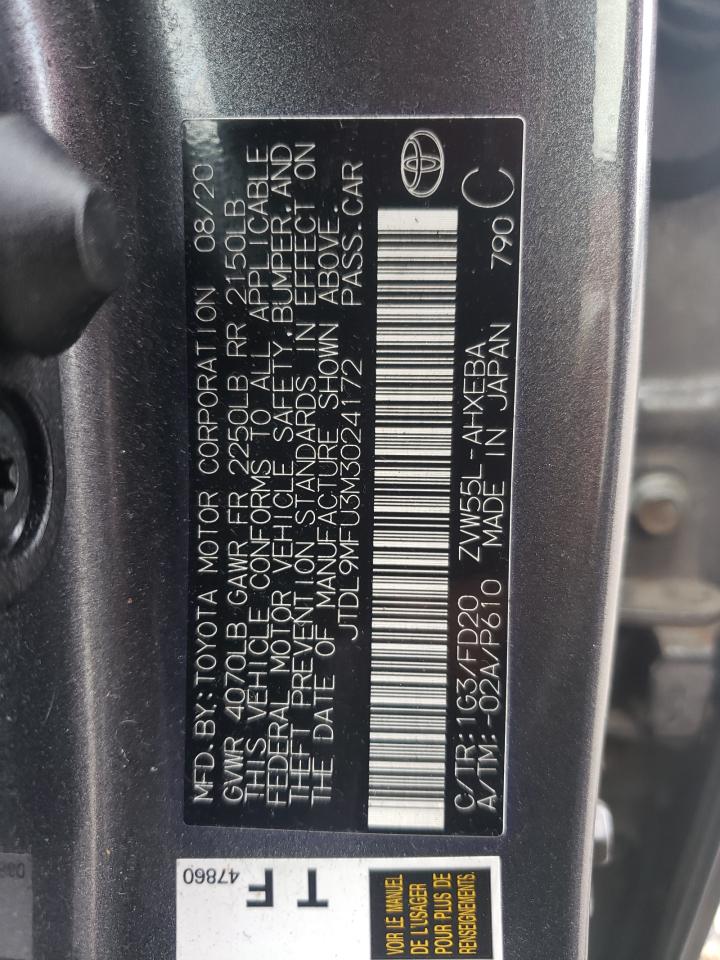 2021 Toyota Prius Le VIN: JTDL9MFU3M3024172 Lot: 64361624