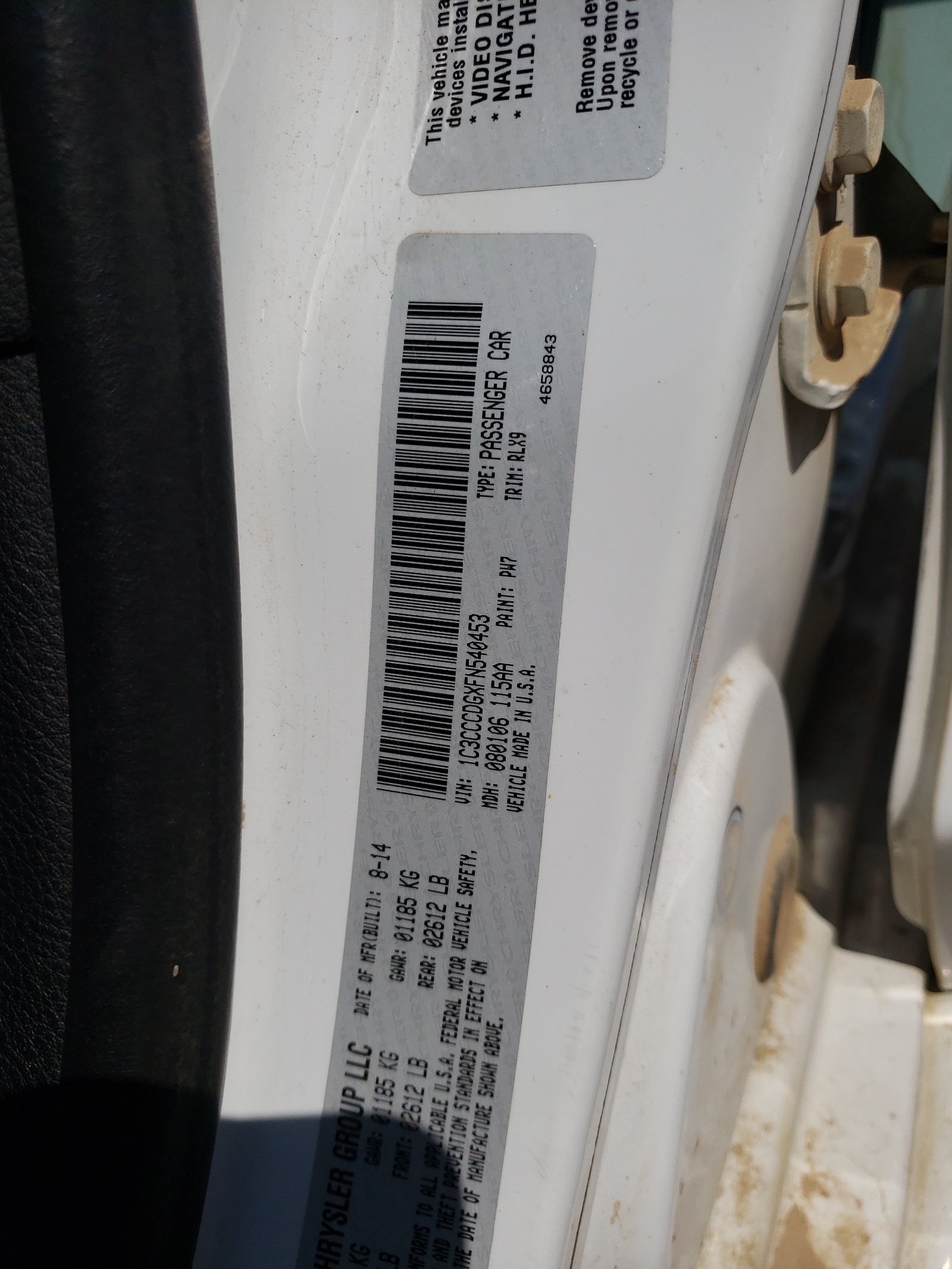 1C3CCCDGXFN540453 2015 Chrysler 200 S