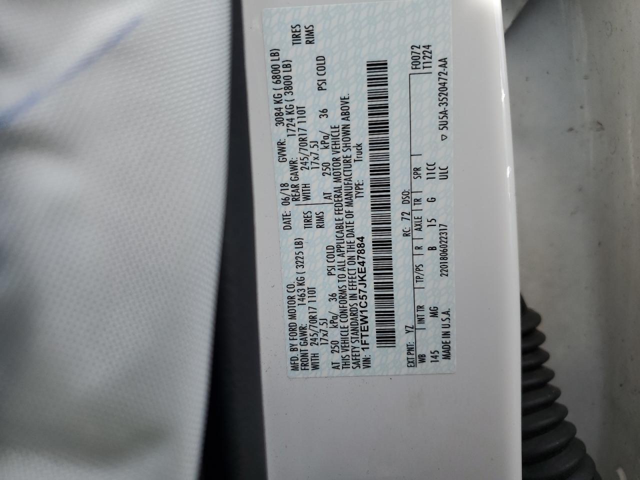 2018 Ford F150 Supercrew VIN: 1FTEW1C57JKE47884 Lot: 61514534