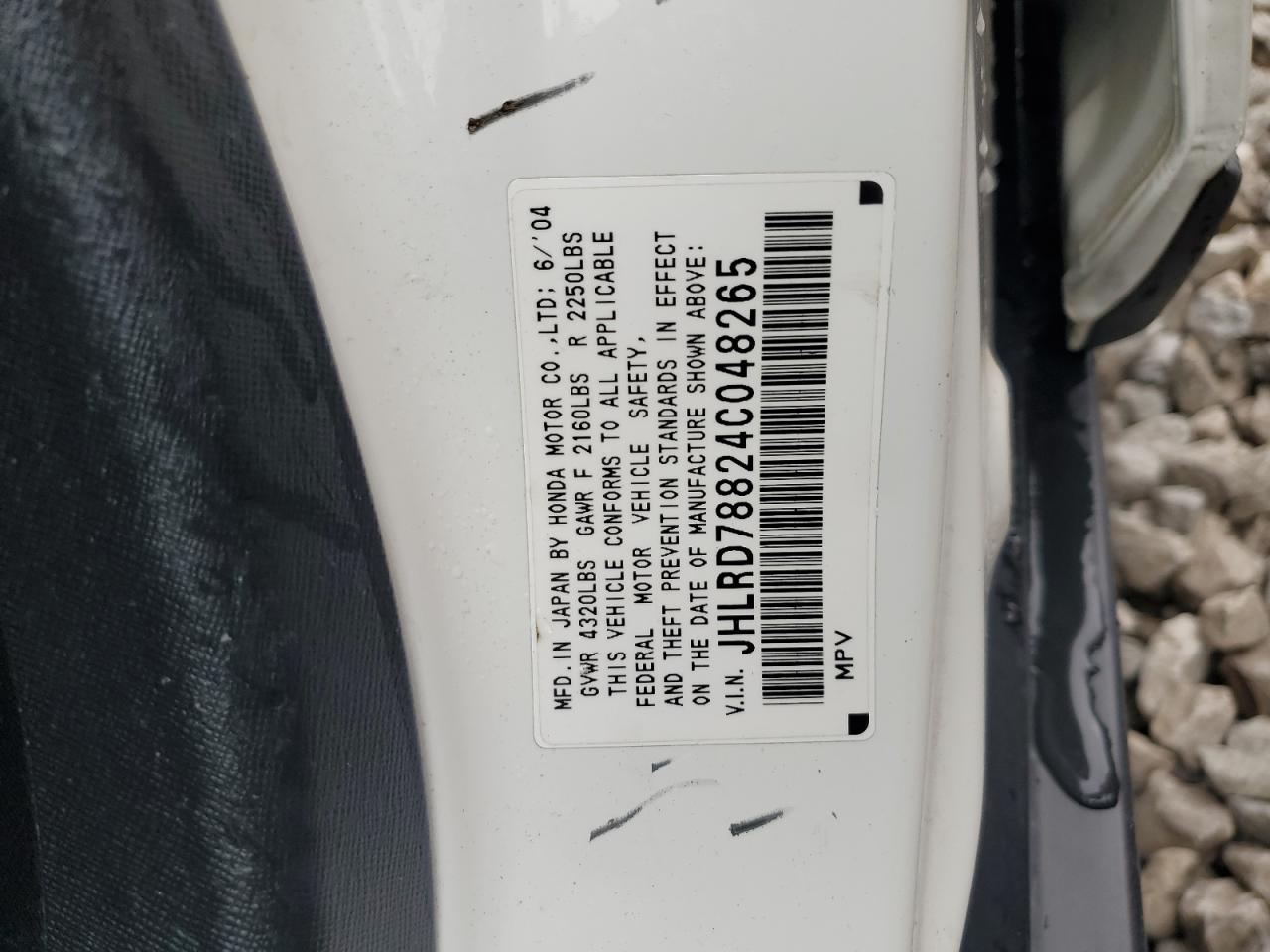 2004 Honda Cr-V Ex VIN: JHLRD78824C048265 Lot: 65039084