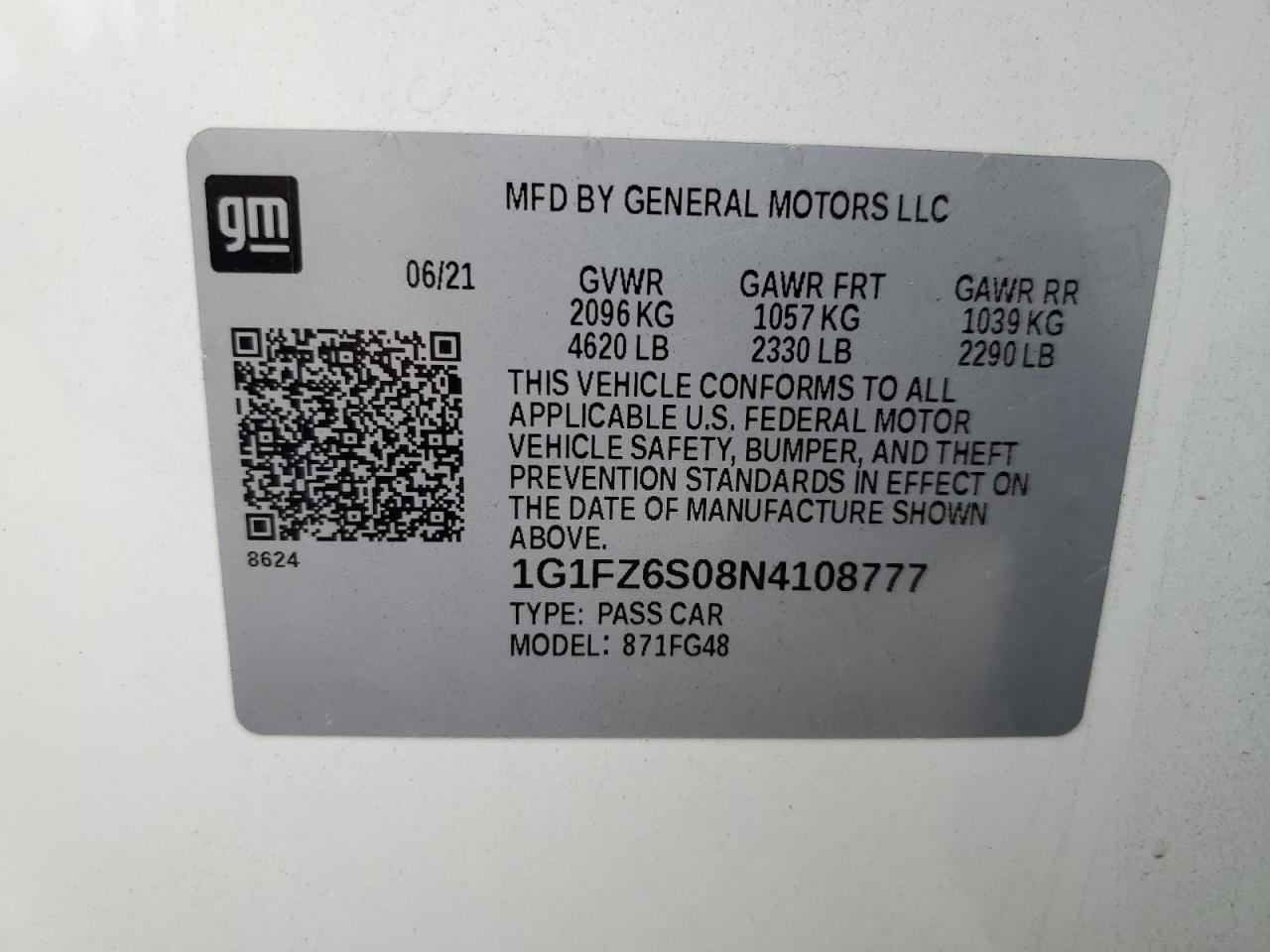 1G1FZ6S08N4108777 2022 Chevrolet Bolt Euv Premier