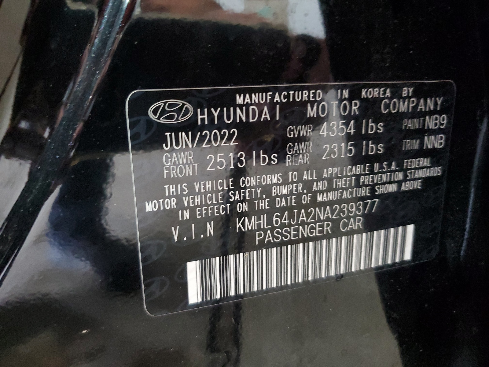 KMHL64JA2NA239377 2022 Hyundai Sonata Sel