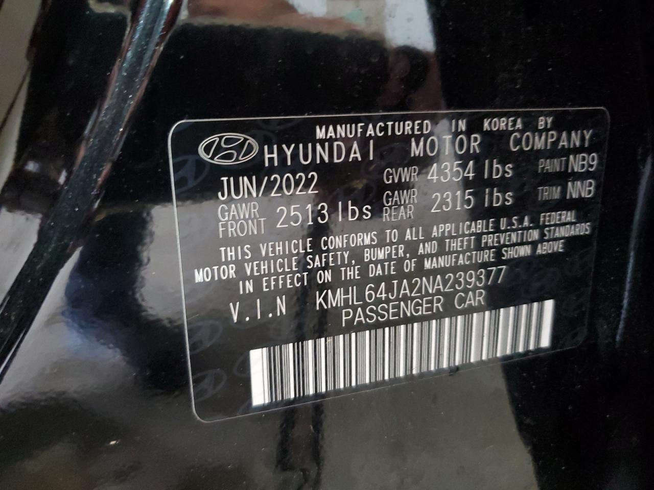 2022 Hyundai Sonata Sel VIN: KMHL64JA2NA239377 Lot: 65450454