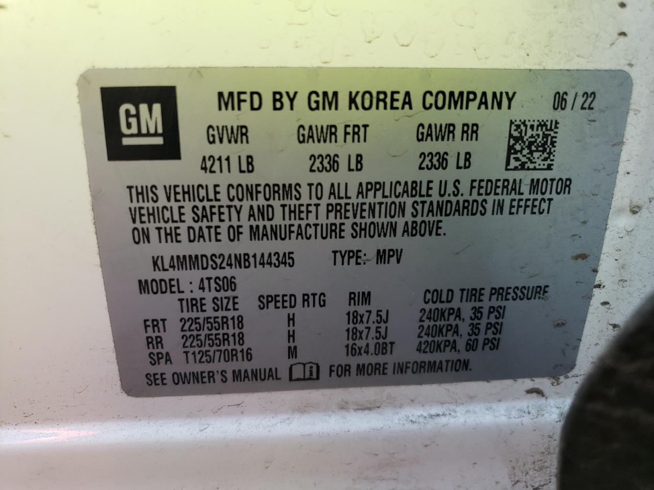 KL4MMDS24NB144345 2022 Buick Encore Gx Select