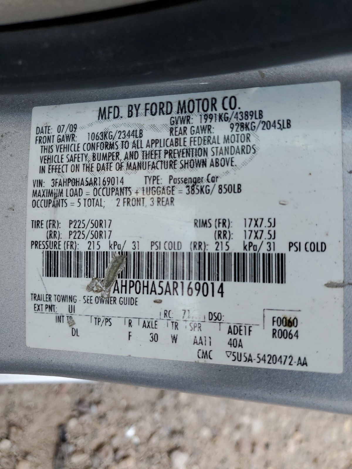 3FAHP0HA5AR169014 2010 Ford Fusion Se