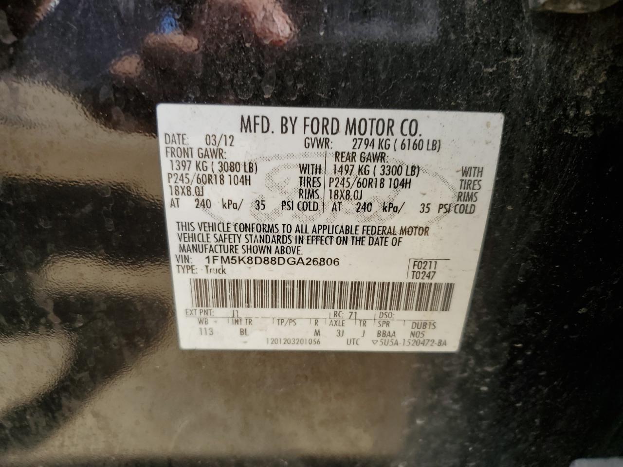 VIN 1FM5K8D88DGA26806 2013 FORD EXPLORER no.13