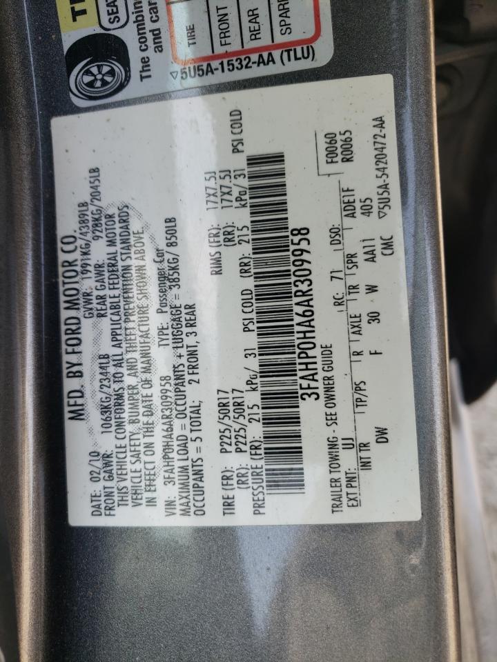 3FAHP0HA6AR309958 2010 Ford Fusion Se