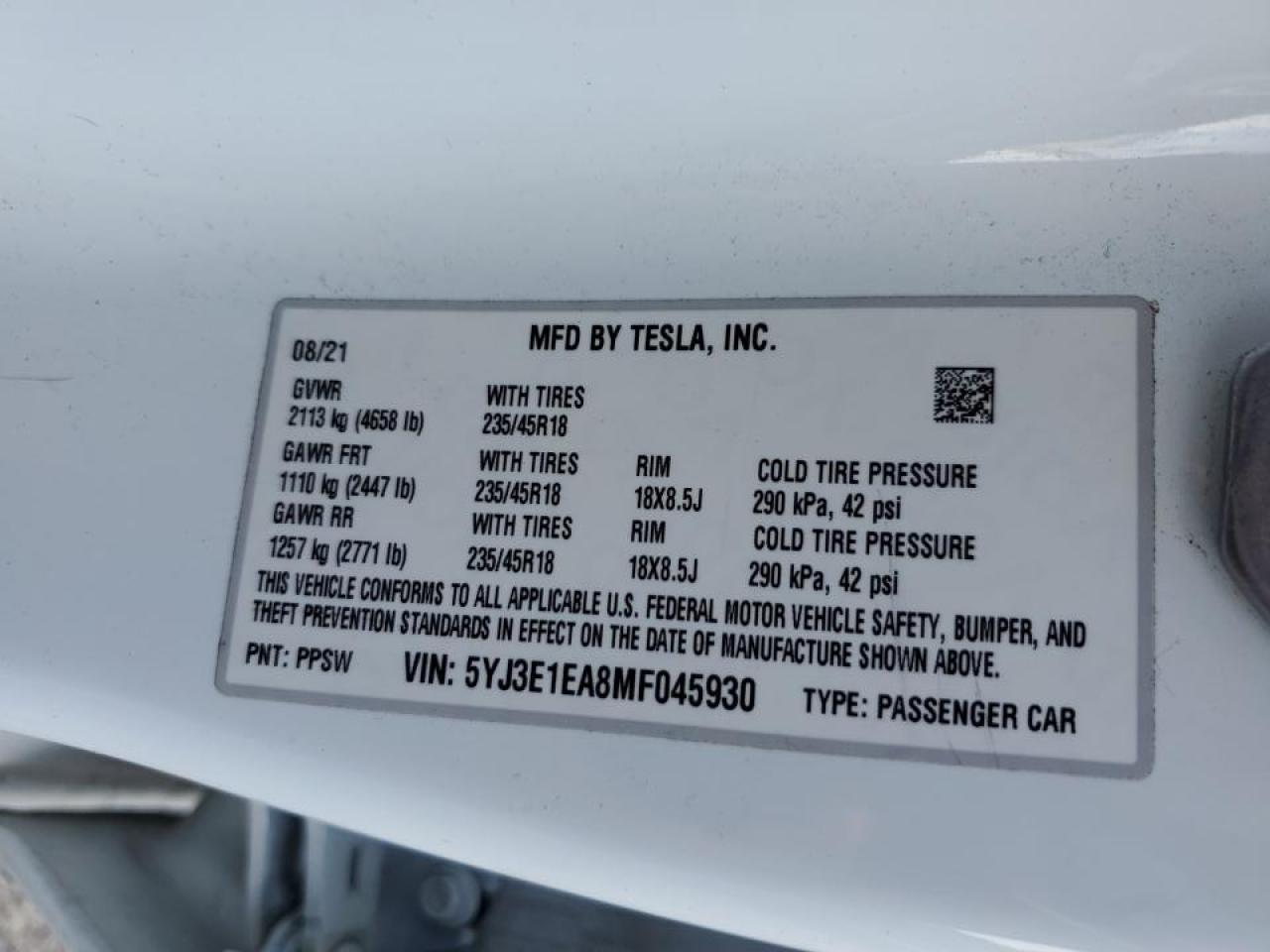 2021 Tesla Model 3 VIN: 5YJ3E1EA8MF045930 Lot: 64755844