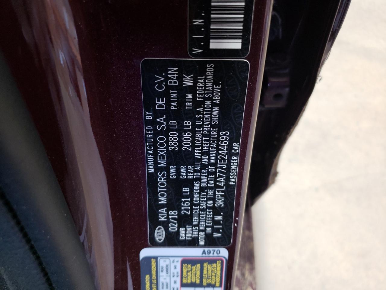 3KPFL4A77JE244693 2018 Kia Forte Lx