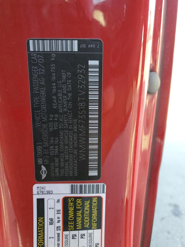 2008 Mini Cooper S VIN: WMWMF73518TV32932 Lot: 64855884