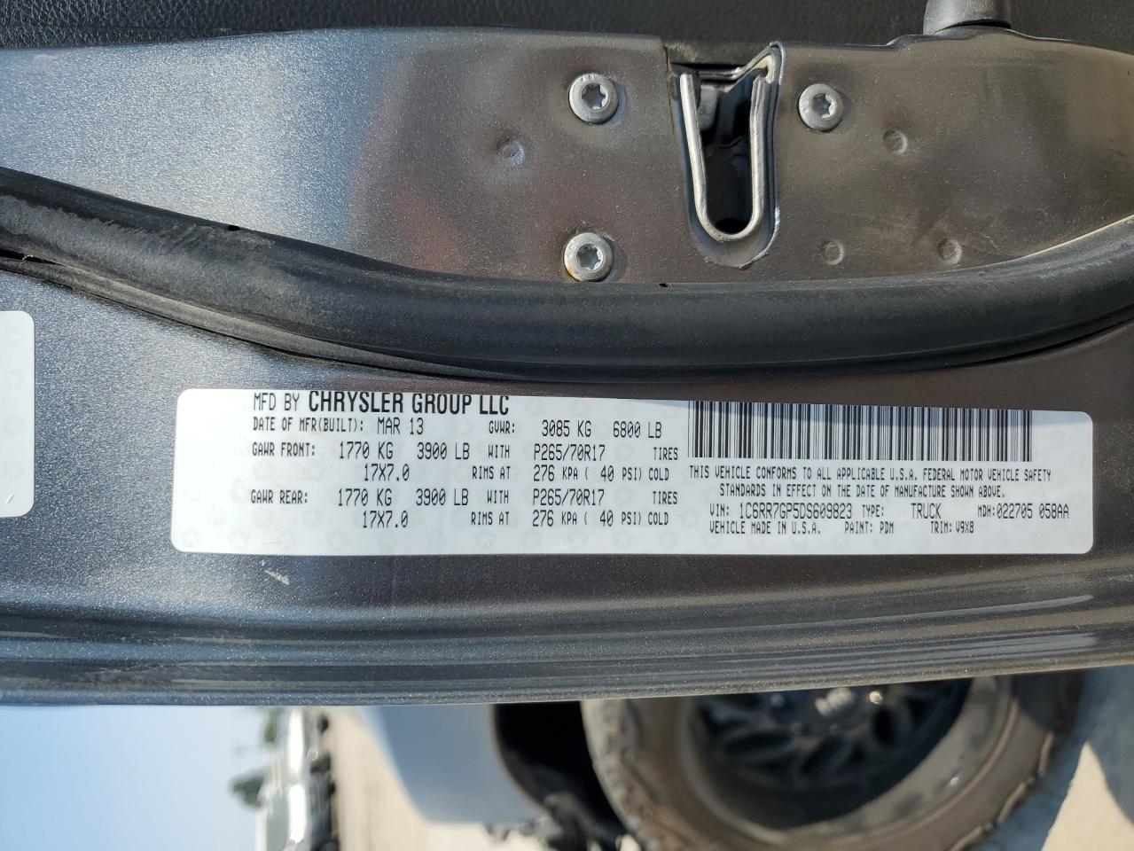 2013 Ram 1500 Slt VIN: 1C6RR7GP5DS609823 Lot: 62422154