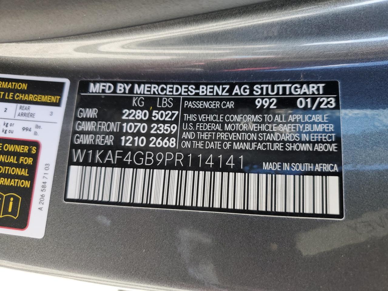 2023 Mercedes-Benz C 300 VIN: W1KAF4GB9PR114141 Lot: 61624804