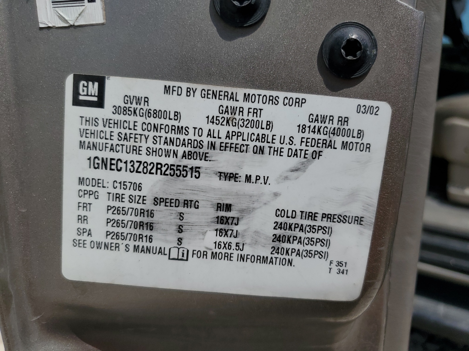 1GNEC13Z82R255515 2002 Chevrolet Tahoe C1500