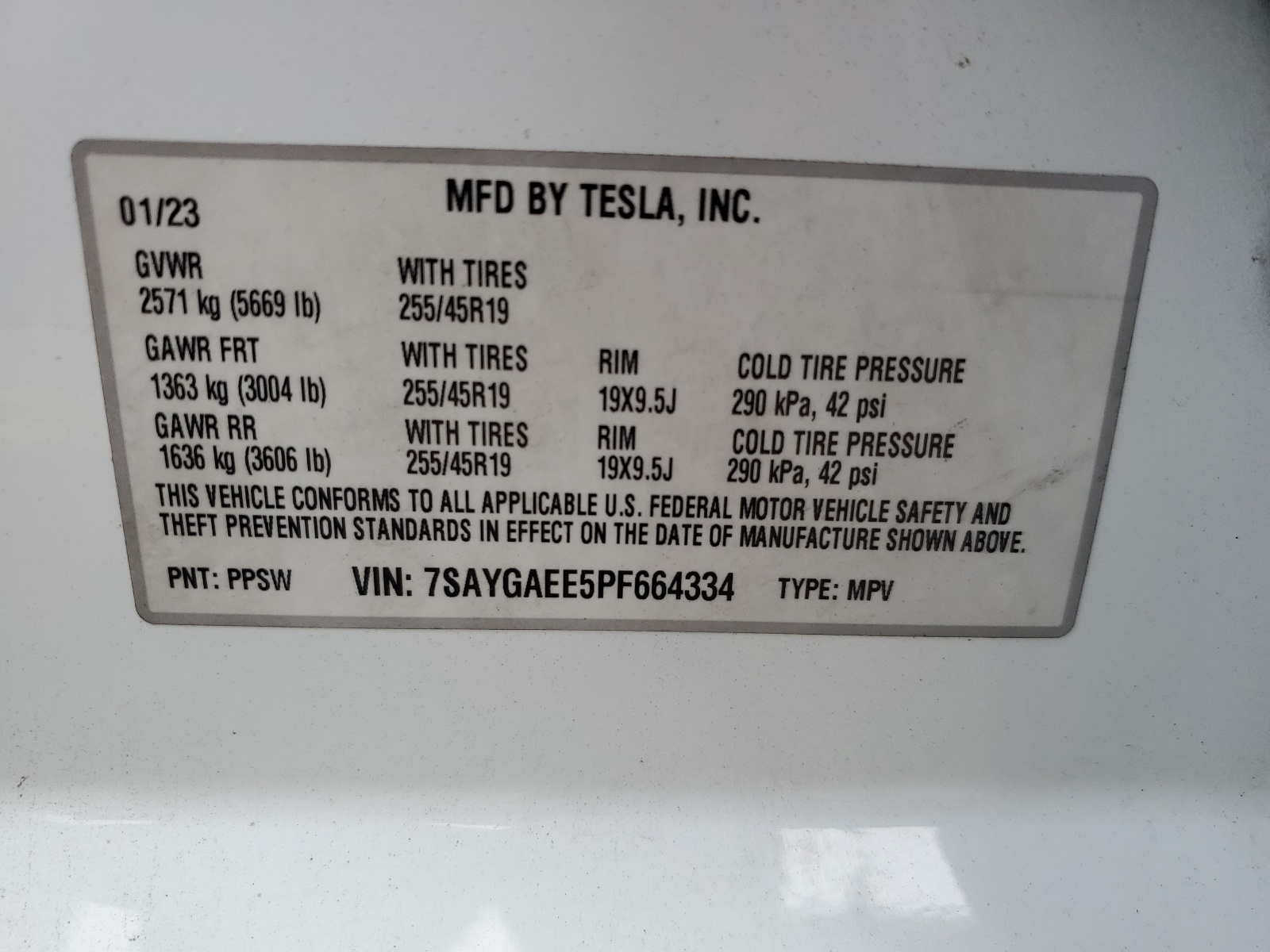 7SAYGAEE5PF664334 2023 Tesla Model Y