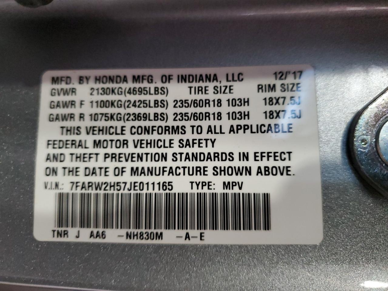 2018 Honda Cr-V Ex VIN: 7FARW2H57JE011165 Lot: 62917794